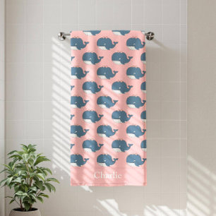 Personalized Pink Whale Kids Beach Towel