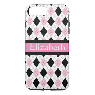 Personalized Pink White Black Argyle Pattern Case-Mate iPhone Case