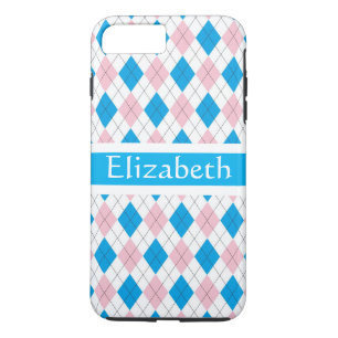 Personalized Pink White Blue Argyle Pattern iPhone 8 Plus/7 Plus Case
