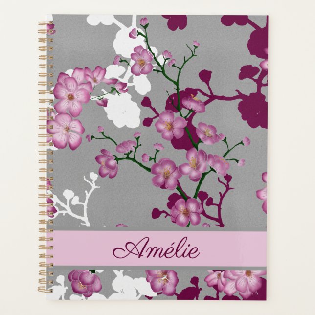 Personalized Pink White Cherry Blossoms Planner (Front)
