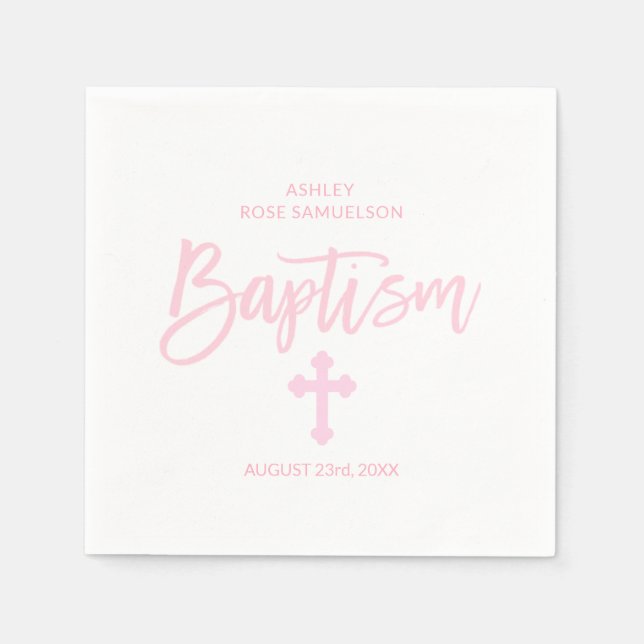 Personalized Pink White Cross GIRL BAPTISM Napkin (Front)