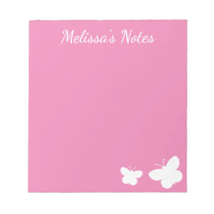 Personalized pink & white cute butterflies custom notepad