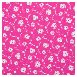 Personalized pink white daisy name pattern fabric