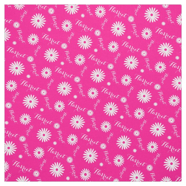 Personalized pink white daisy name pattern fabric (Swatch)