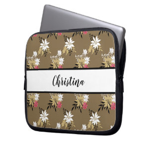 Personalized Pink & White Floral Laptop Sleeve