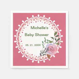 Personalized Pink & White Florals Napkin