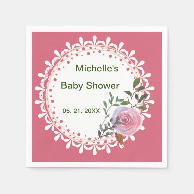 Personalized Pink & White Florals Napkin (Front)