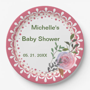 Personalized Pink & White Florals Paper Plate