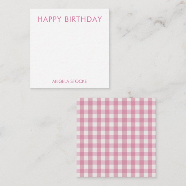 Personalized Pink White Gingham Card (Front/Back)