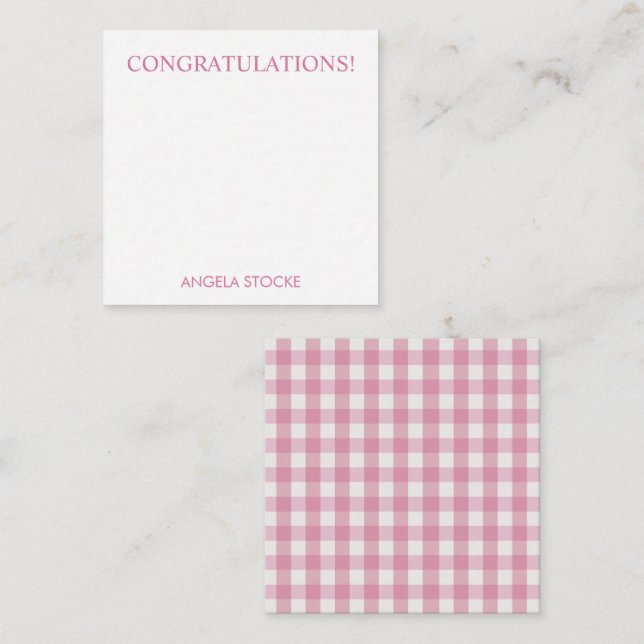 Personalized Pink White Gingham Card (Front/Back)