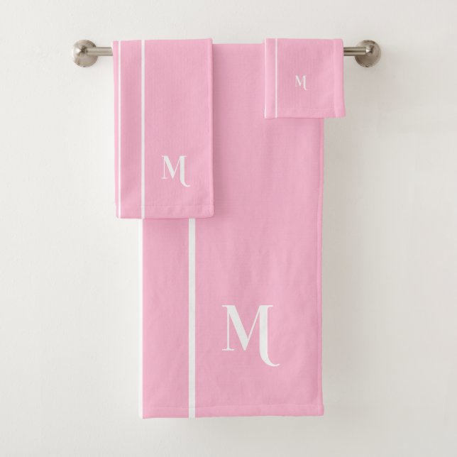 Personalized Pink White Monogrammed Racing Stripes Bath Towel Set (Insitu)