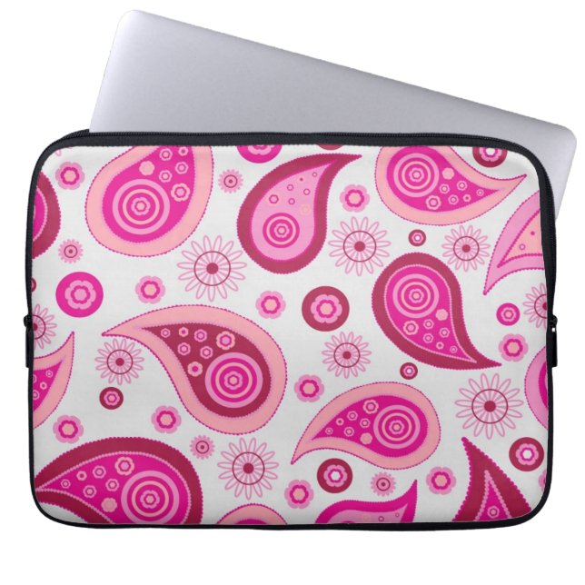 Personalized Pink & White Paisley Laptop Sleeve (Front)