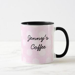 Personalized Pink White Polka Dotted Coffee Mug
