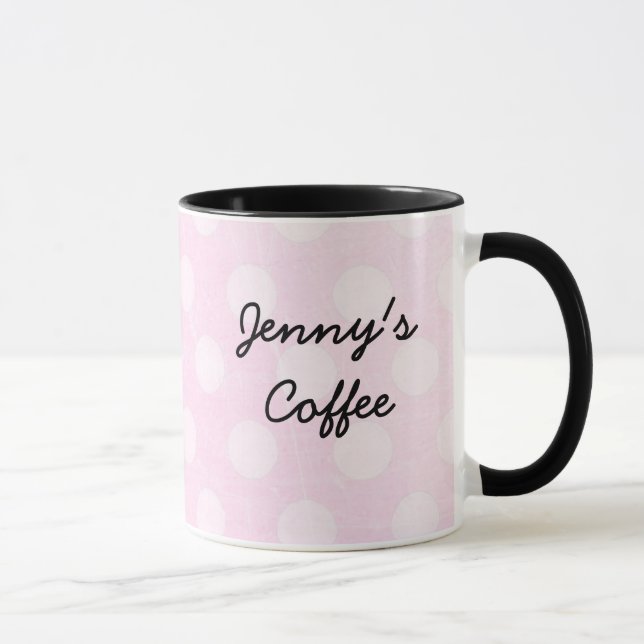 Personalized Pink White Polka Dotted Coffee Mug (Right)