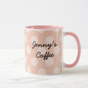 Personalized Pink White Polka Dotted Coffee Mug