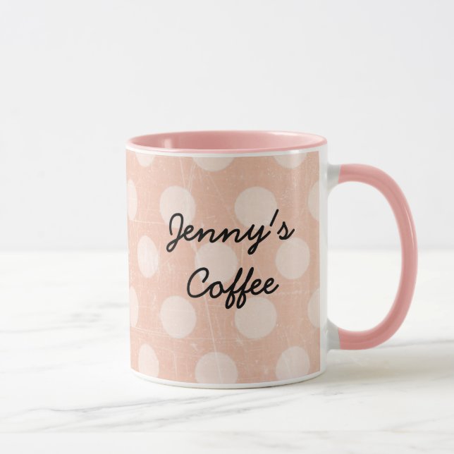 Personalized Pink White Polka Dotted Coffee Mug (Right)