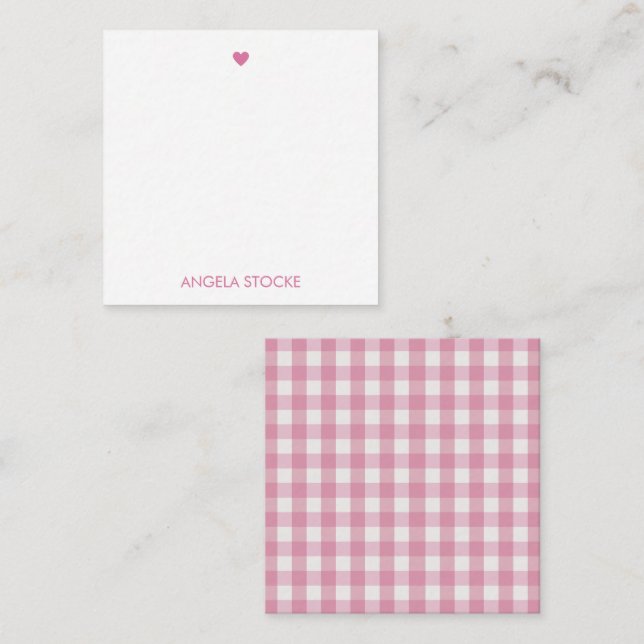 Personalized Pink White Retro Gingham Enclosure Card (Front/Back)