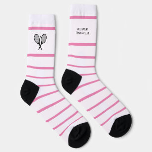 Personalized Pink White Stripe Tennis Racket Socks