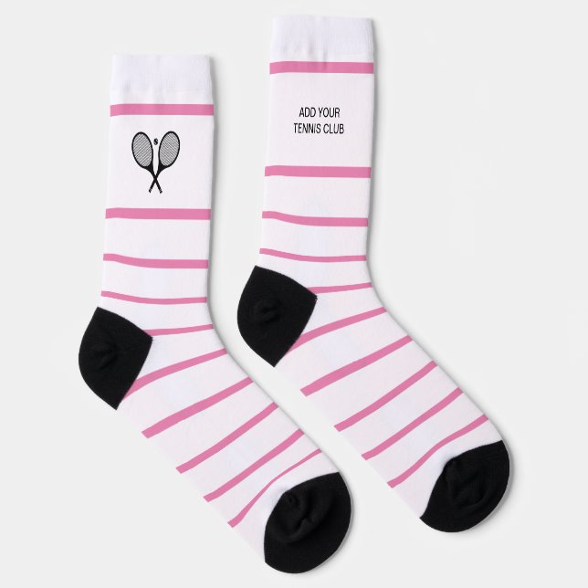 Personalized Pink White Stripe Tennis Racket Socks (Right)