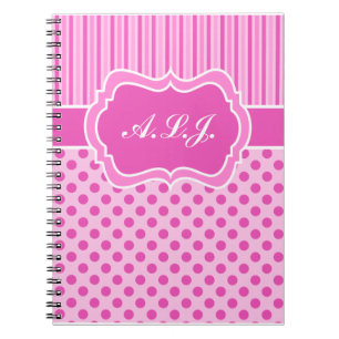Personalized Pink, White Striped Polka Dots Notebook