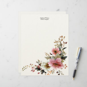 Personalized Pink White Wildflowers Florals Letterhead