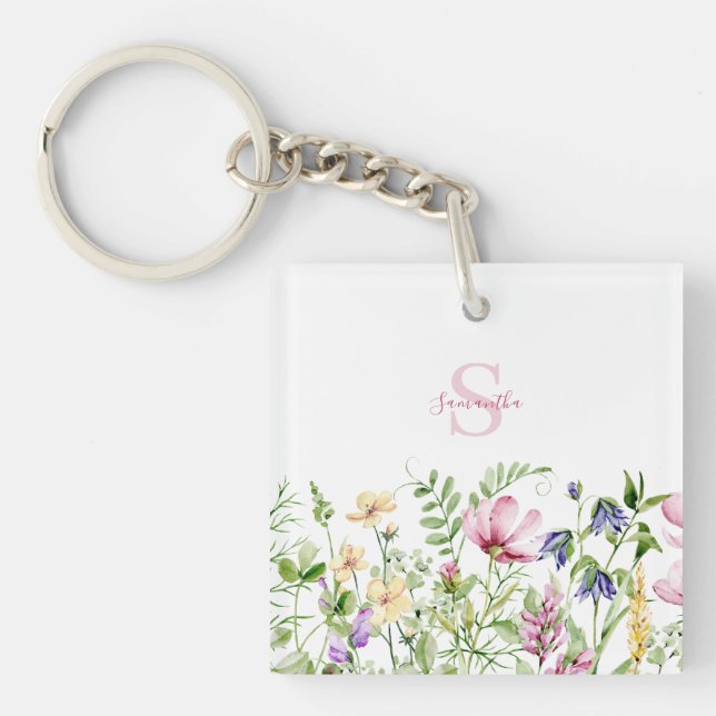Personalized Pink Wildflower  Keychain (Front)