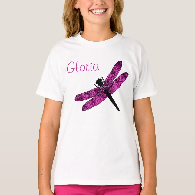 Personalized Pink Winged Dragonfly T-Shirt (Front)