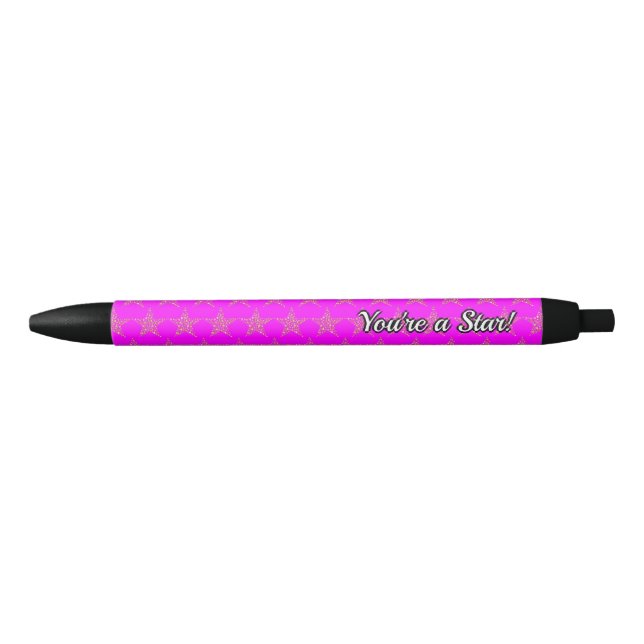 Personalized | PINK with | Gold Stars Black Ink Pen (Front)