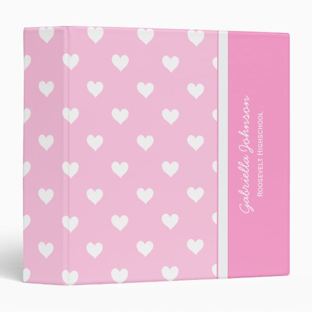 Personalized: Pink With White Heart Binder (Front/Spine)