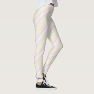 Personalized Pink Yellow and Green Pastel Stripe Leggings
