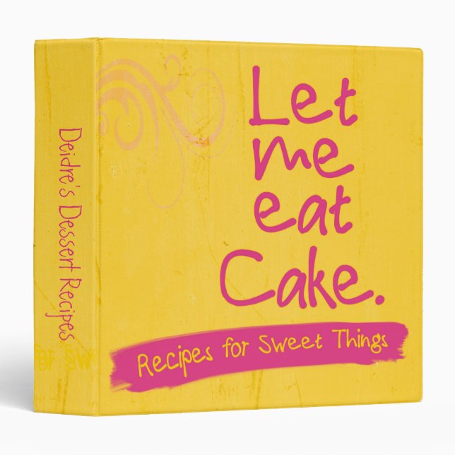 Personalized Pink Yellow Cake Dessert Recipe Binder (Front/Spine)