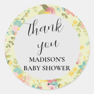 Personalized Pink Yellow Green Florals Classic Round Sticker