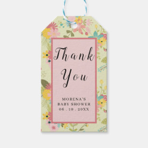 Personalized Pink Yellow Green Florals Gift Tags