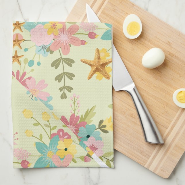 Personalized Pink Yellow Green Florals Kitchen Towel (Quarter Fold)