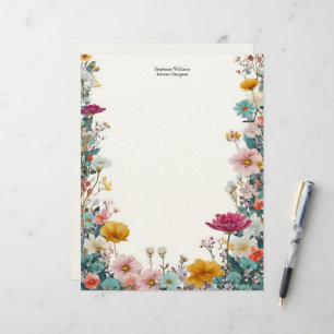 Personalized Pink Yellow Teal Wildflowers Letterhead