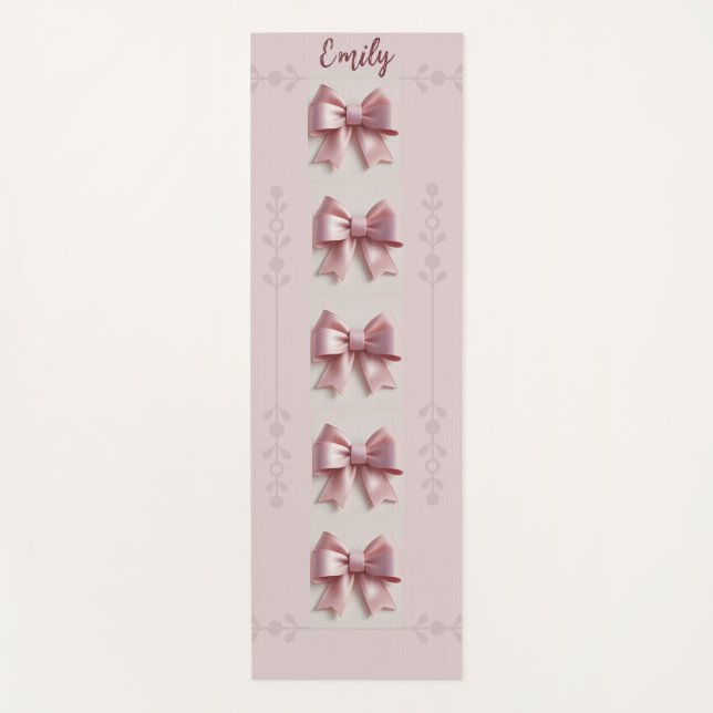 Personalized Pink Yoga Mat with Bows (Front)