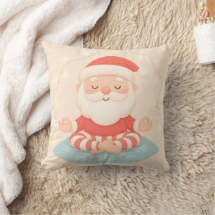 Personalized Pink Yoga Santa Meditation Christmas Throw Pillow