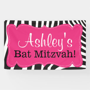 Personalized Pink Zebra Print Bat Mitzvah Banner