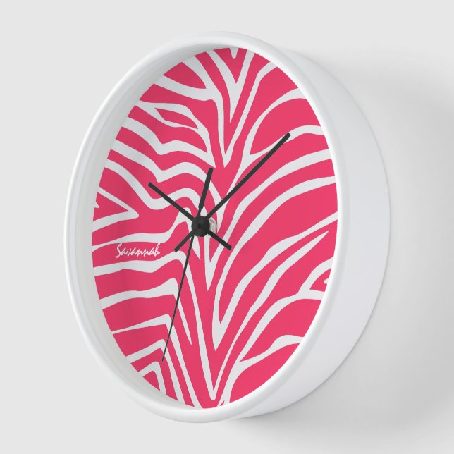 Personalized Pink Zebra Wall Clock (Angle)
