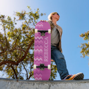 Personalized Pink Zig Zag Fun and Edgy Skateboard