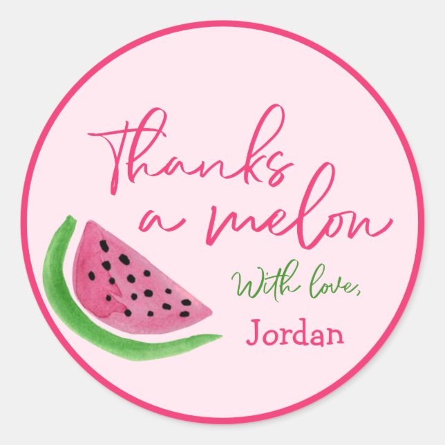 Personalized PinkThanks a Melon 1st Birthday Classic Round Sticker (Front)