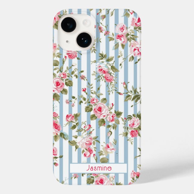 Personalized Pinstripe Preppy floral phone case (Back)