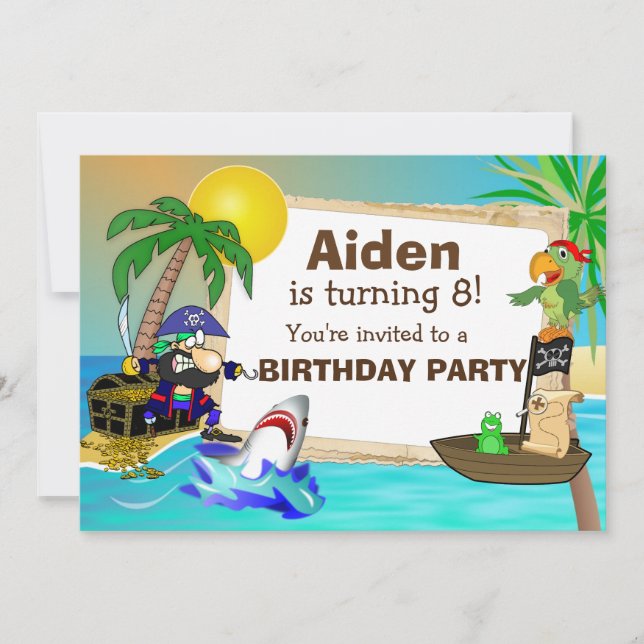 Personalized Pirate and Shark Birthday Invitation (Front)