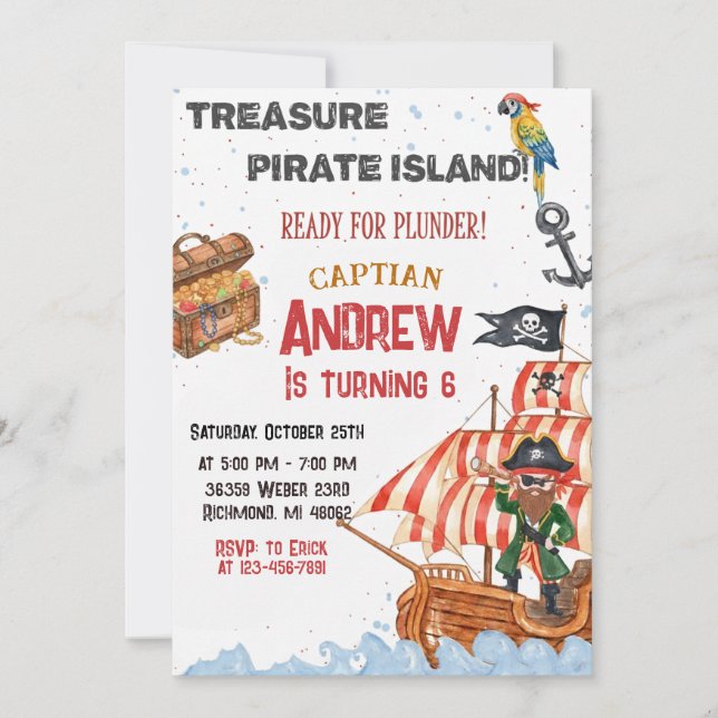 Personalized Pirate Birthday Party Invitation Card (Front)