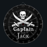 Personalized Pirate Captain Dartboard<br><div class="desc">Avast, ye lubbers! Shiver me timbers,  claim your pirate name Captain! For all the buccaneers ,  the classic pirate flag: a skull and crossed cutlasses. Savvy? Personalize it with your name or give it as a gift.</div>