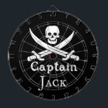 Personalized Pirate Captain Dartboard<br><div class="desc">Avast, ye lubbers! Shiver me timbers, claim your pirate name Captain! For all the buccaneers , the classic pirate flag: a skull and crossed cutlasses. Savvy? Personalize it with your name or give it as a gift.</div>