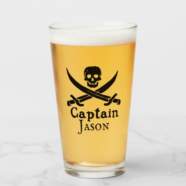 Personalized Pirate Captain Glass Cup (Front Filled)
