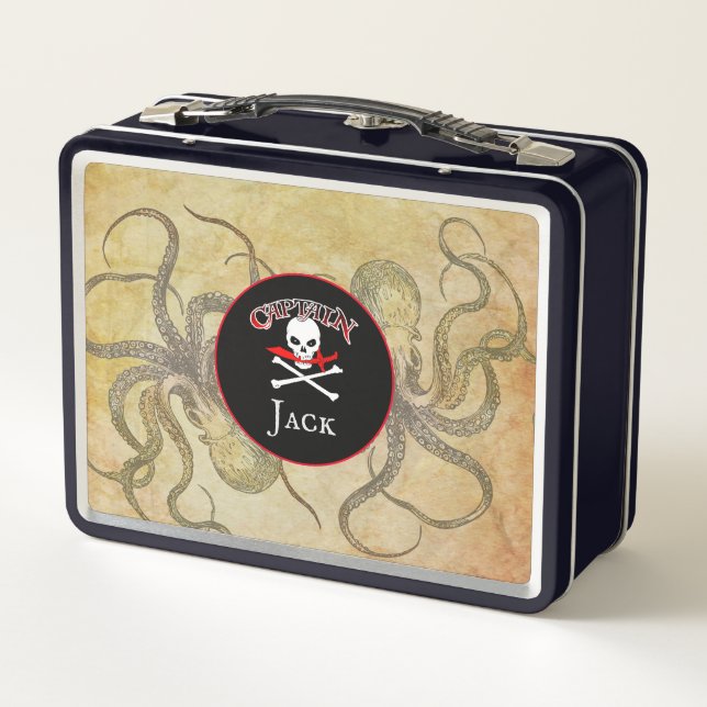 Personalized Pirate Captain  Metal Lunch Box (Back)