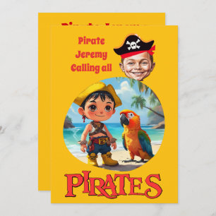 Personalized Pirate Caricature Design with Beach Invitation