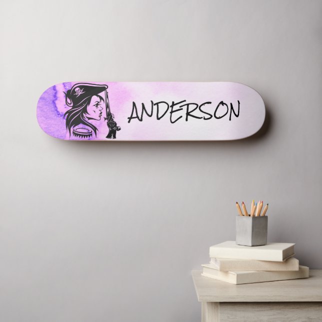 Personalized  Pirate Lady Purple Skateboard (Wall Art (Horz))